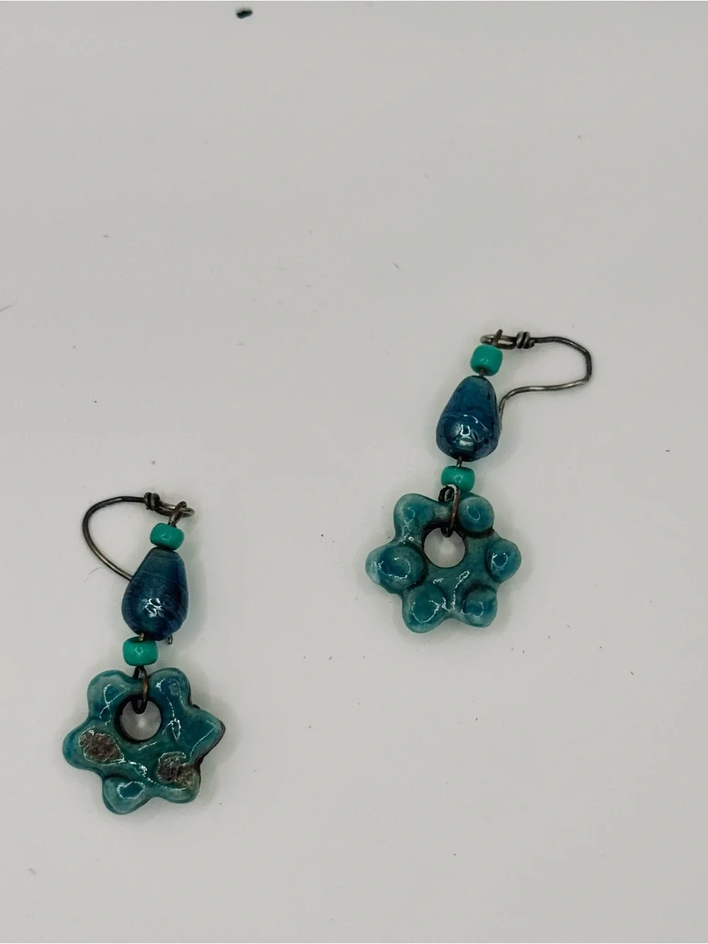 Handmade Turquoise Ceramic Flower Drop Earrings - Women Jewelry